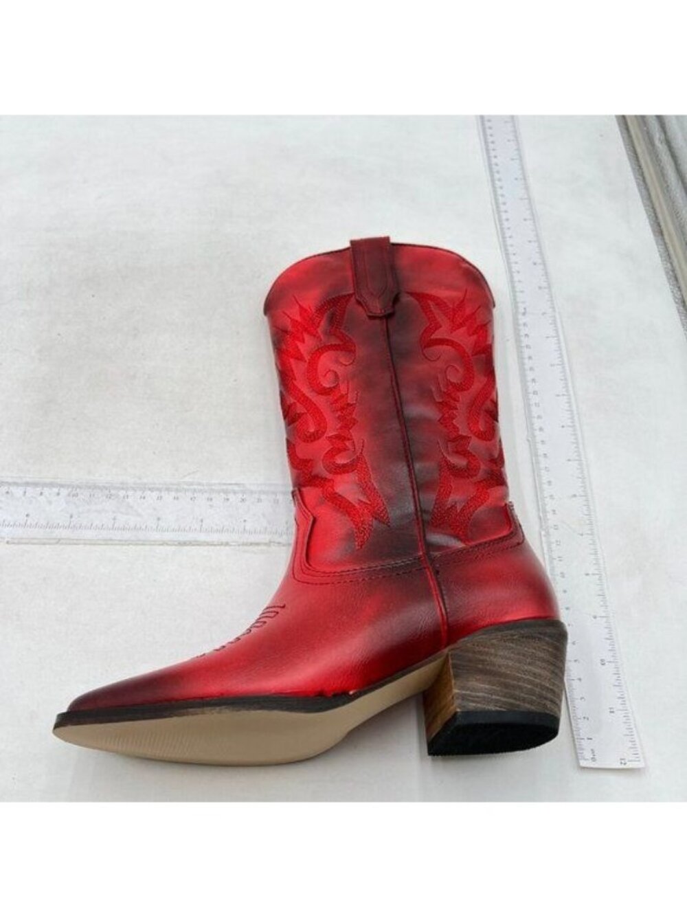 Cowboy Boots for Women Wide Calf High Distressed Western Cowgirl Boots Red Black